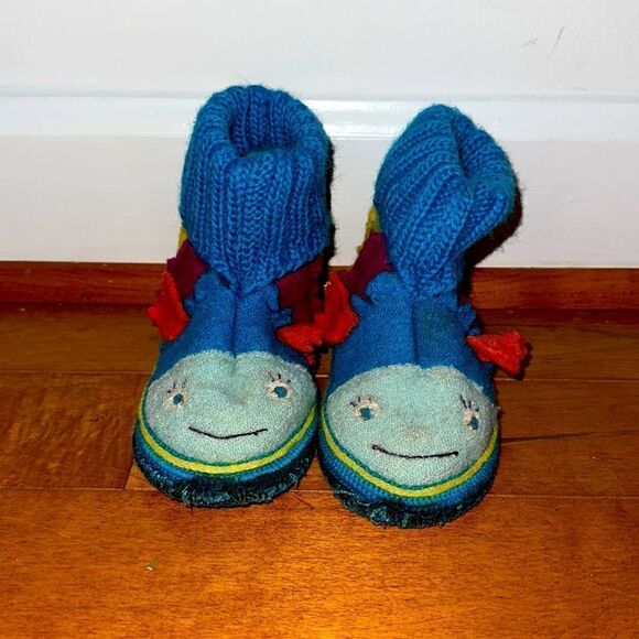 Garnet Hill New Wool Colorful Fish Bootie Slippers Sz 5 - Picture 3 of 7